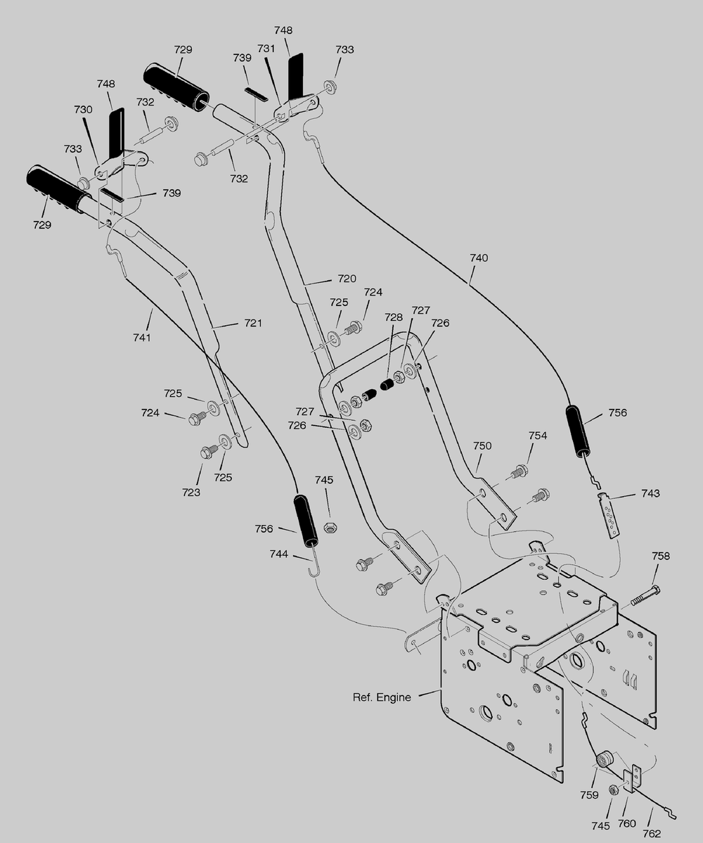 Handle Assembly Diagram and Parts List for 629106X61A 2005 Briggs and Stratton Snow Blower